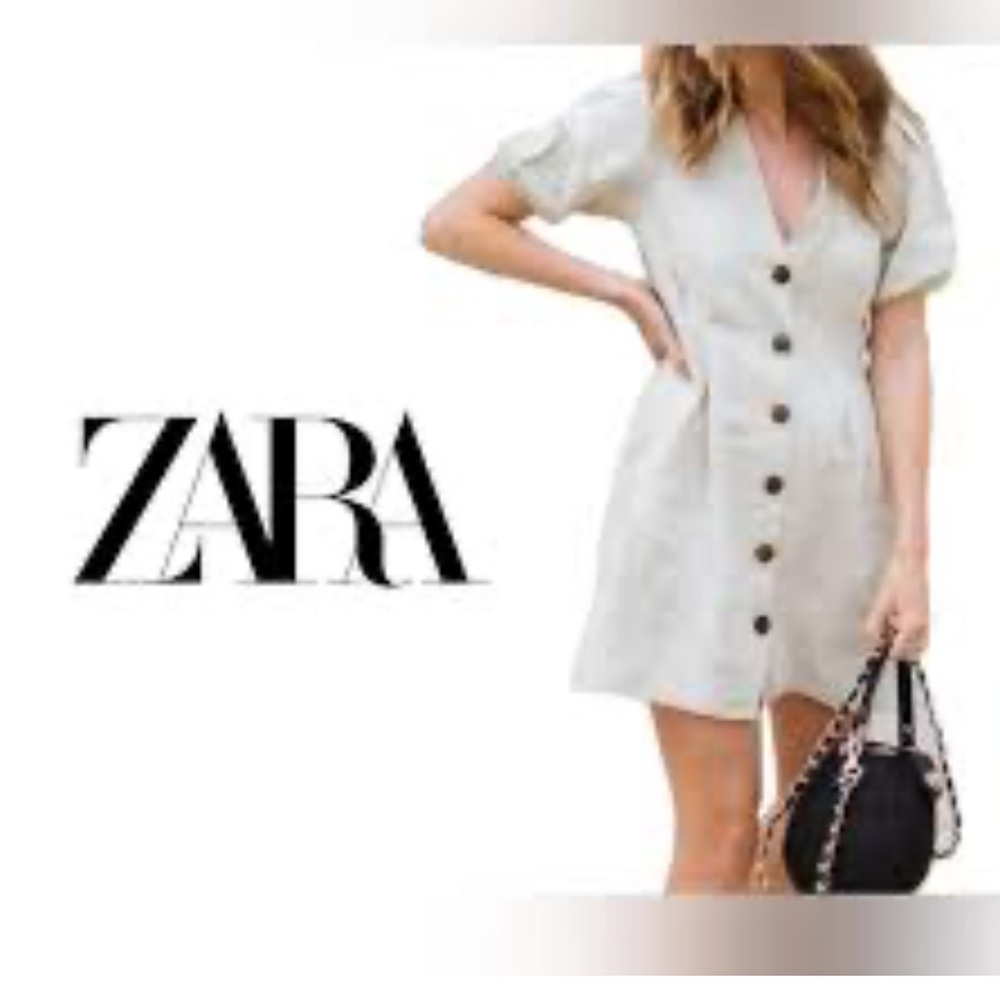 Zara puff sleeve button up dress
